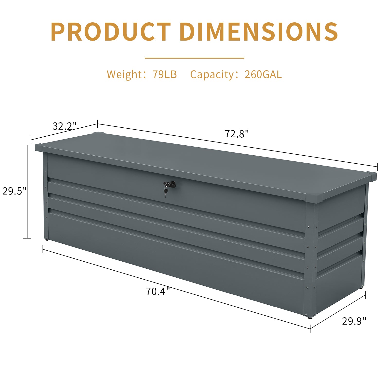 260 Gallon Metal Outdoor Deck Box Waterproof, Extra Large Patio Storage Box With Lockable Storage Containers For Patio Furniture Cushions, Pool Accessories, Garden Tools Dark Gray Carbon Black