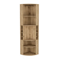 Oban Corner Bar Cabinet With Five Shelveseight Bottle Cubbies And Steamware Macadamia Light Oak Kitchen Modern Particle Board