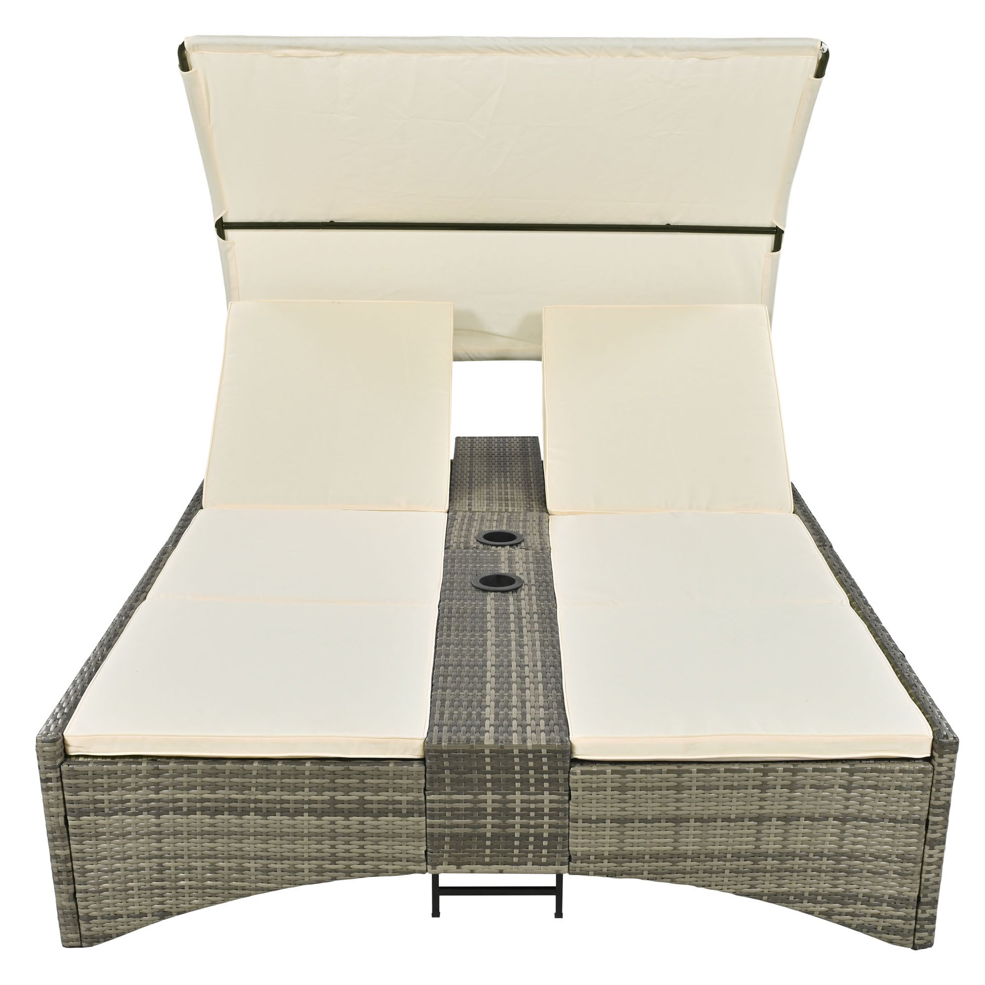 Patio Daybed Outdoor Daybed Outdoor Rattan Sun Lounger With Shelter Roof With Adjustable Backrest, Storage Box And 2 Cup Holders For Patio, Balcony, Poolside,Cream Yes Cream Seats 2 Water Resistant Frame Water Resistant Cushion Garden & Outdoor Sectional