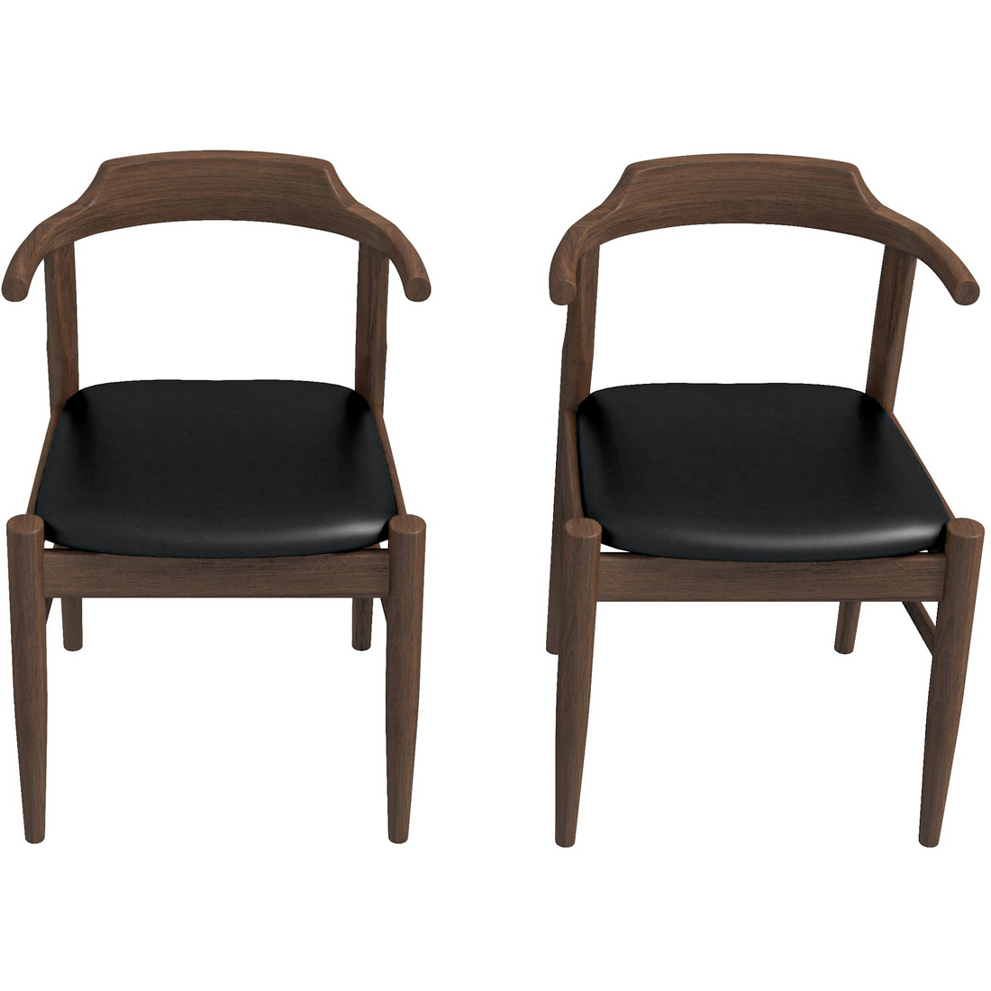 Leon Mid Century Modern Leather Dining Chair Set Of 2 Solid Black,Wood Brown Dining Room Foam Wipe Clean Mid Century Modern Dining Chairs Set Of 2 Foam Leather,Solid Wood