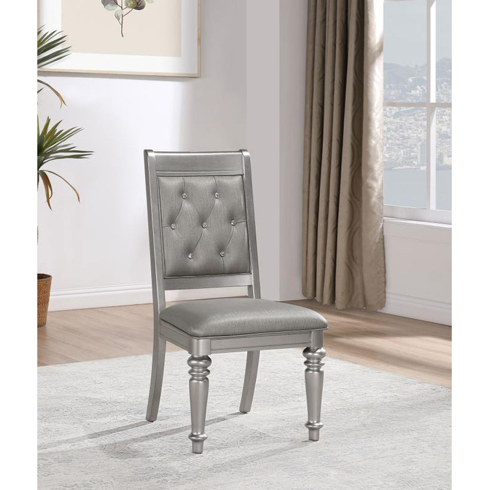 Set Of 2Upholstered Side Chairs In Metallic Platinum Solid Silver Dining Room Dining Chairs Tufted Back Set Of 2 Faux Leather,Mdf