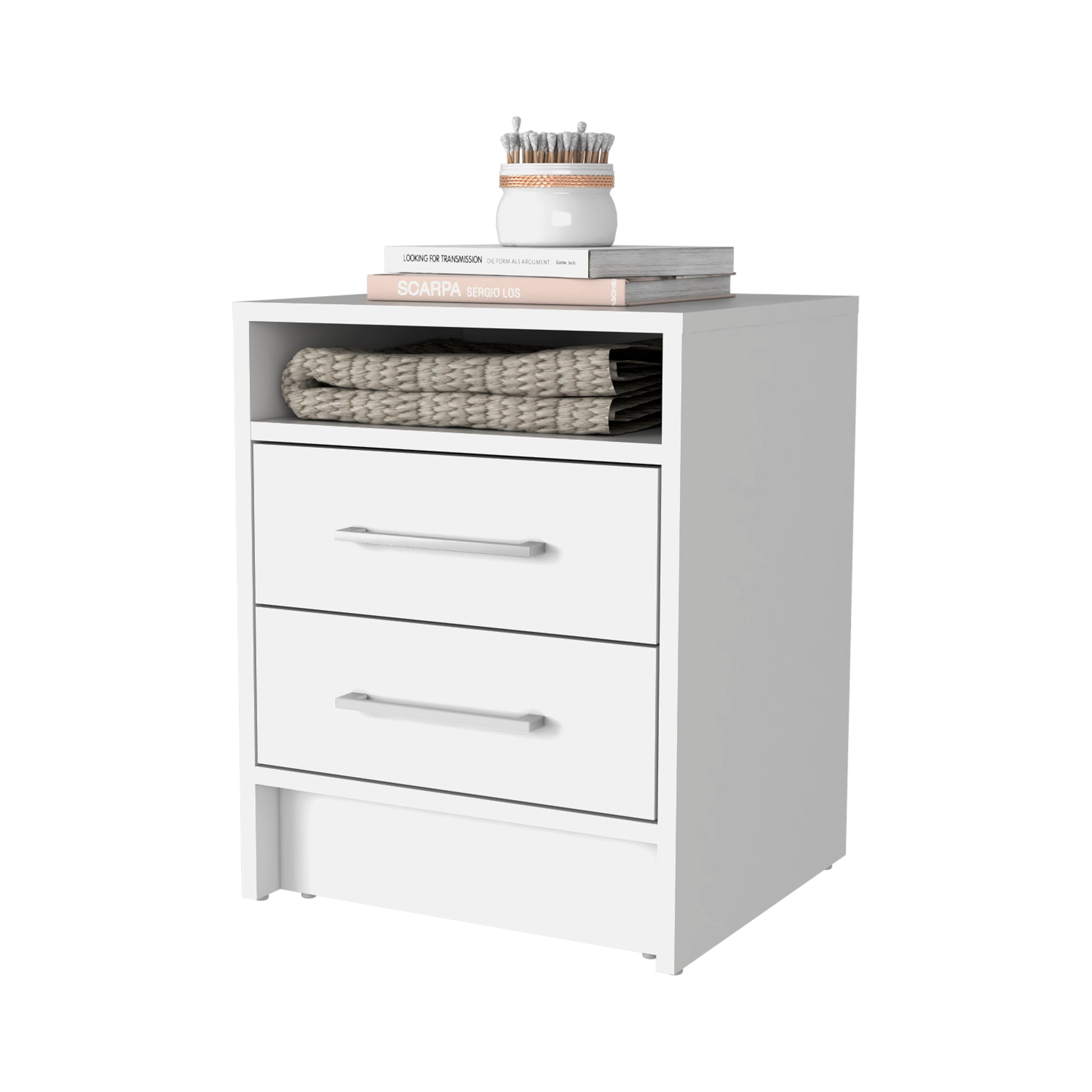 Eastover Nightstand 2.0 In Melamine With Two Drawers White 2 Drawers Bedroom Rectangle Modern Drawers Particle Board Melamine