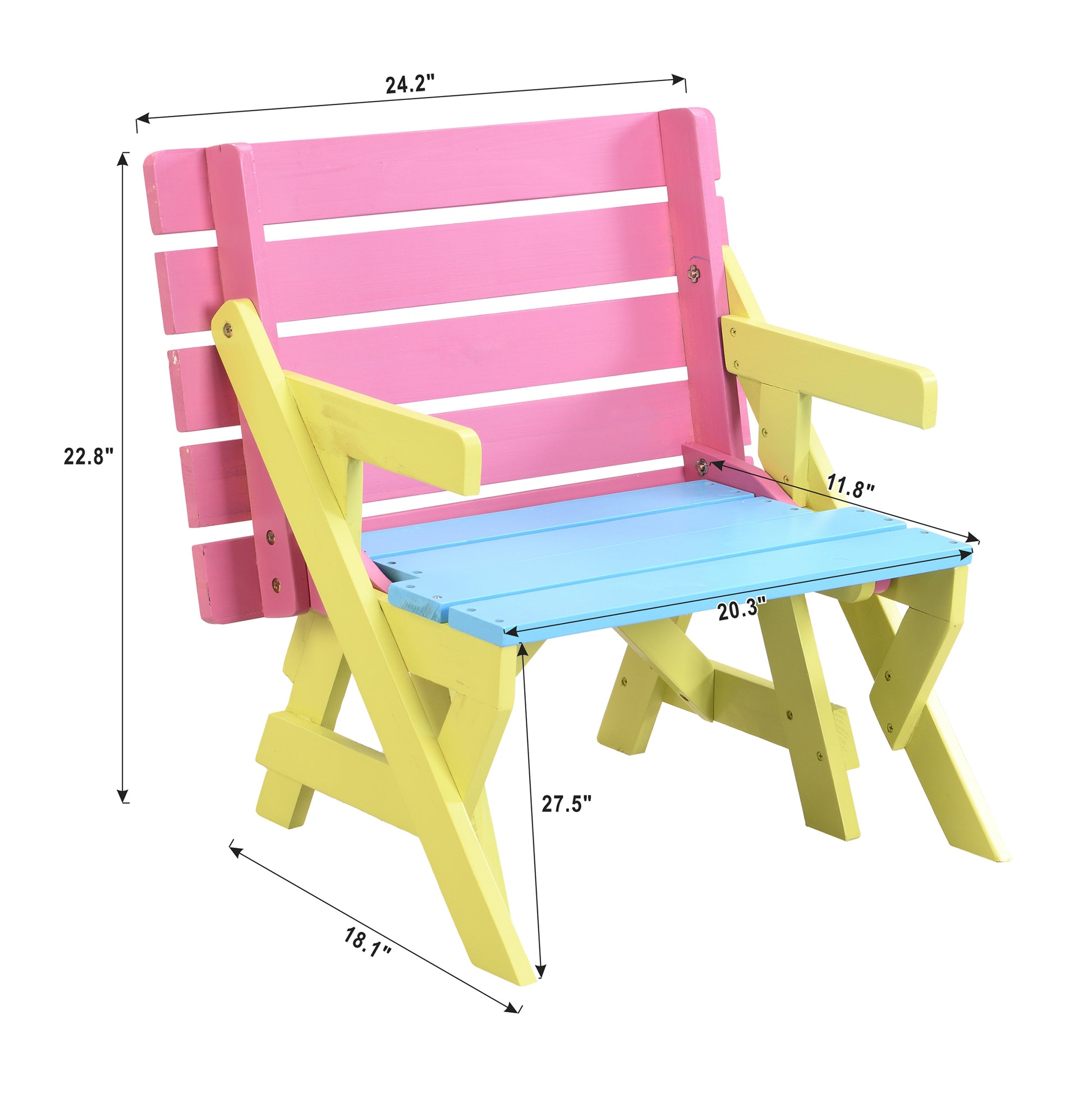 Kid'S Multi Functional Arm Chair,Table 2 Benches All In One Blue Pink Wood