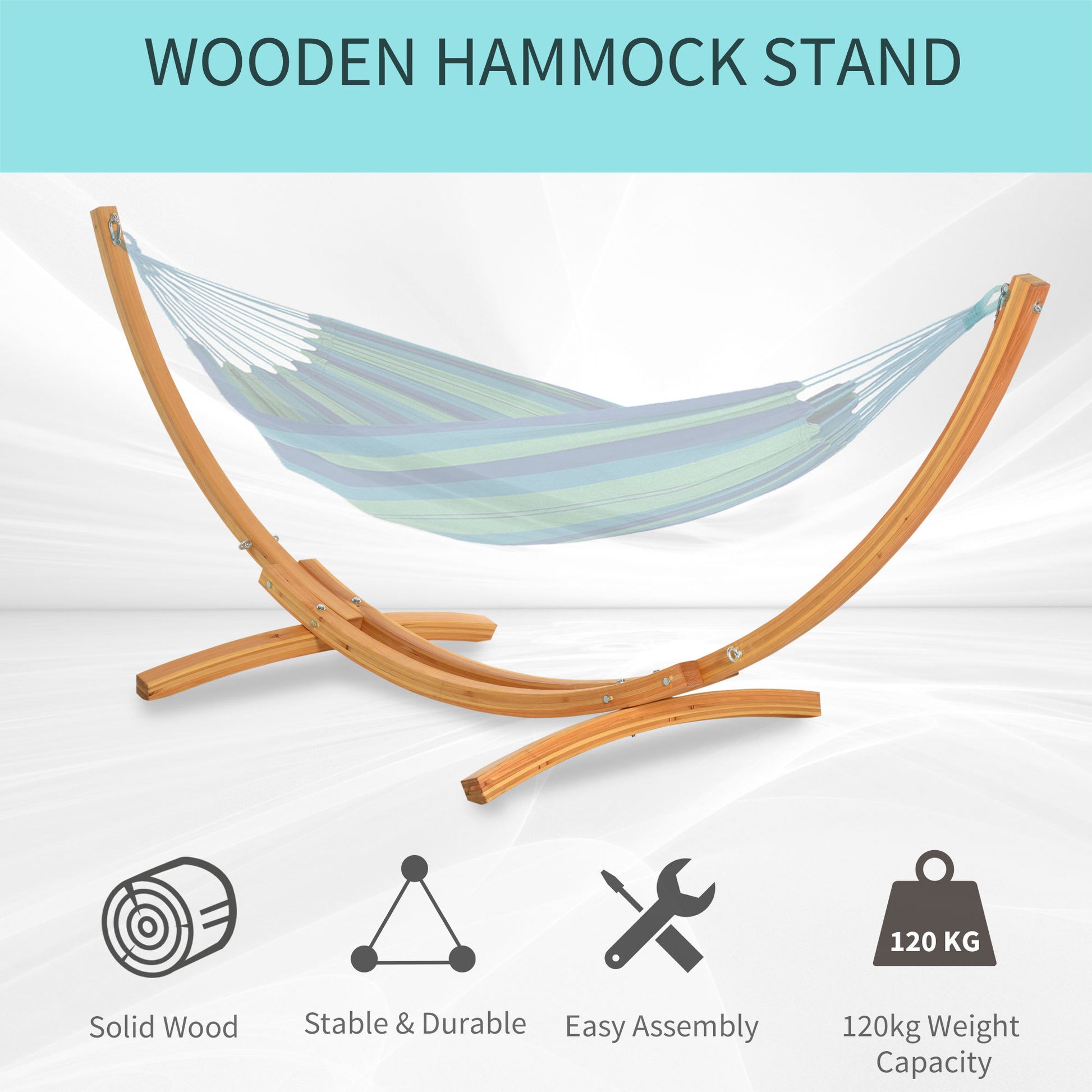 Outsunny 10.6' Wooden Hammock Stand Universal Garden Picnic Camp Accessories, 264Lbs, Natural Natural Wood