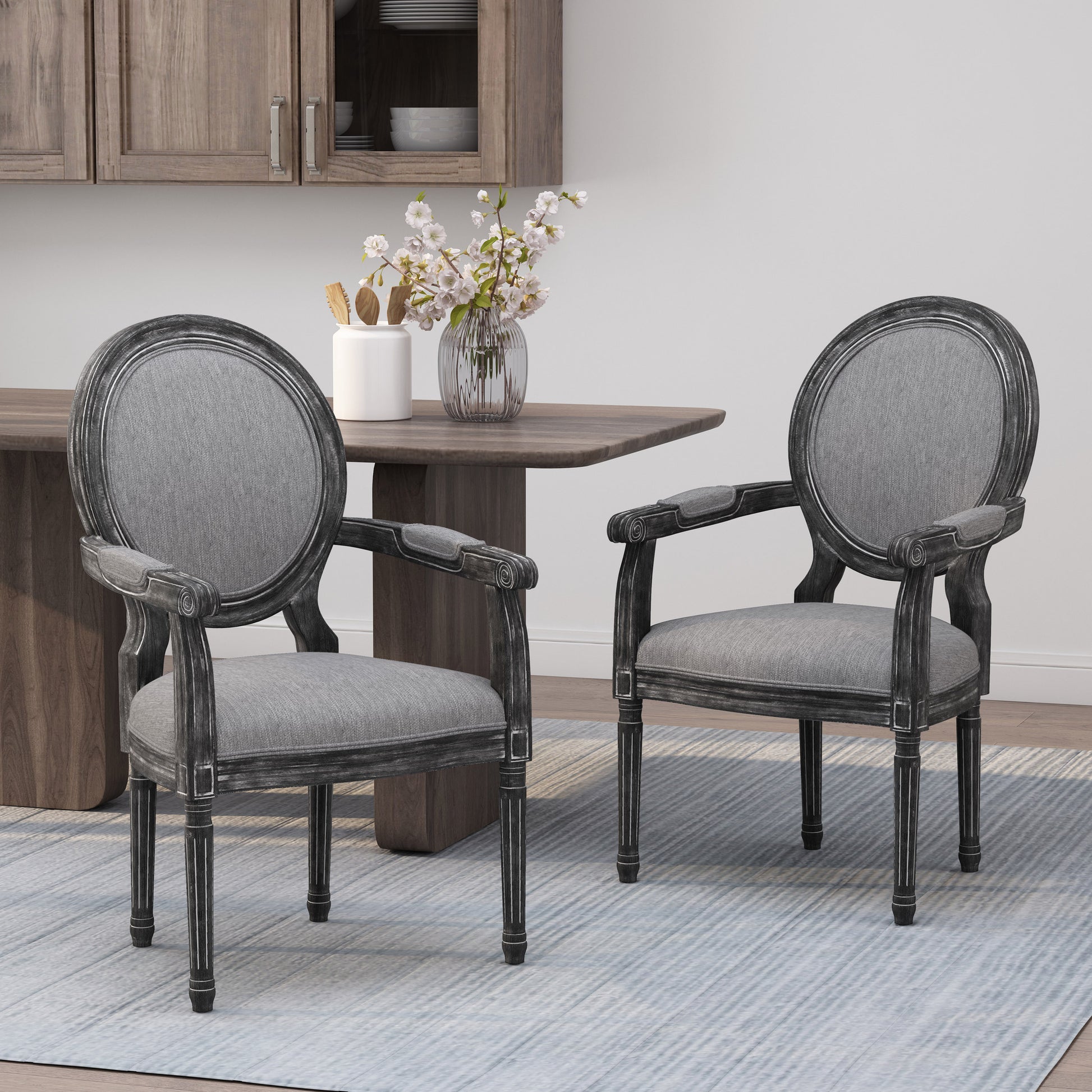 Dining Chair Mp2 Set Of 2 Grey Wood Fabric