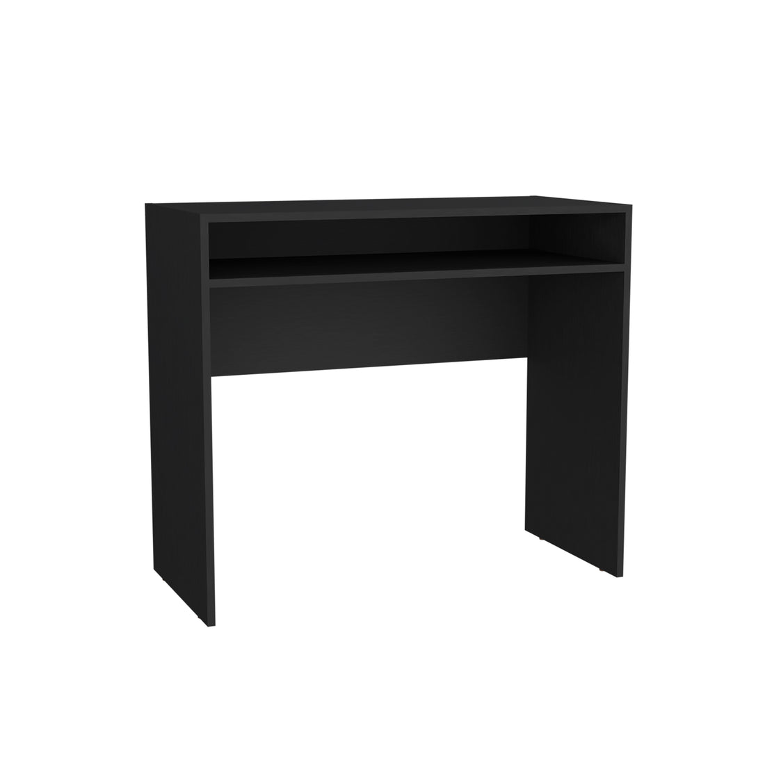 Stella 35" Wide Writing Desk With Shelf Black Computer Desk Office Modern Freestanding Rectangular Open Storage Desk Rectangular Particle Board