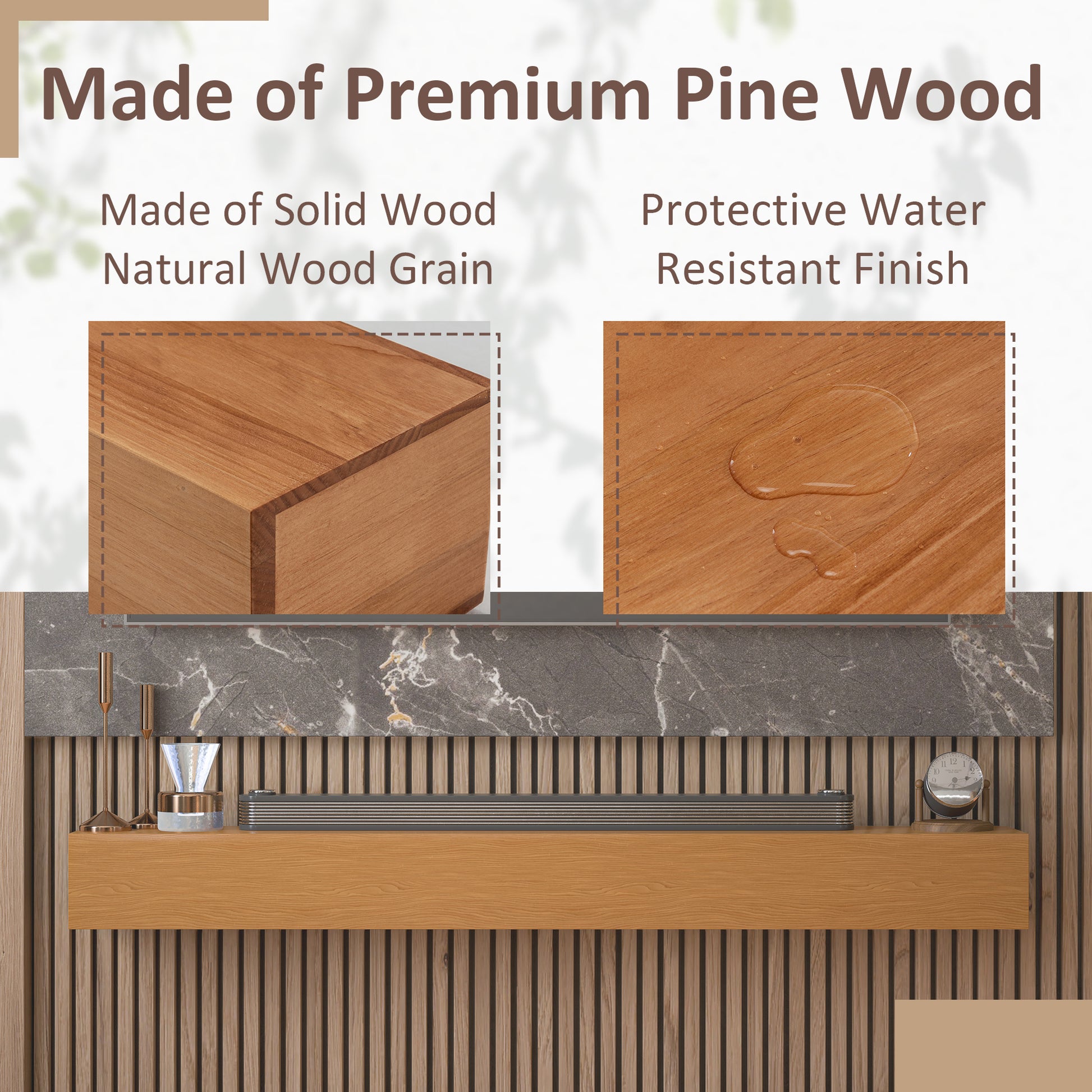 60'' Fireplace Mantel Wooden Wall Mounted Floating Shelf 8" Deep Solid Pine Wood, Natural Natural Dining Room Wall Mount Metal & Wood
