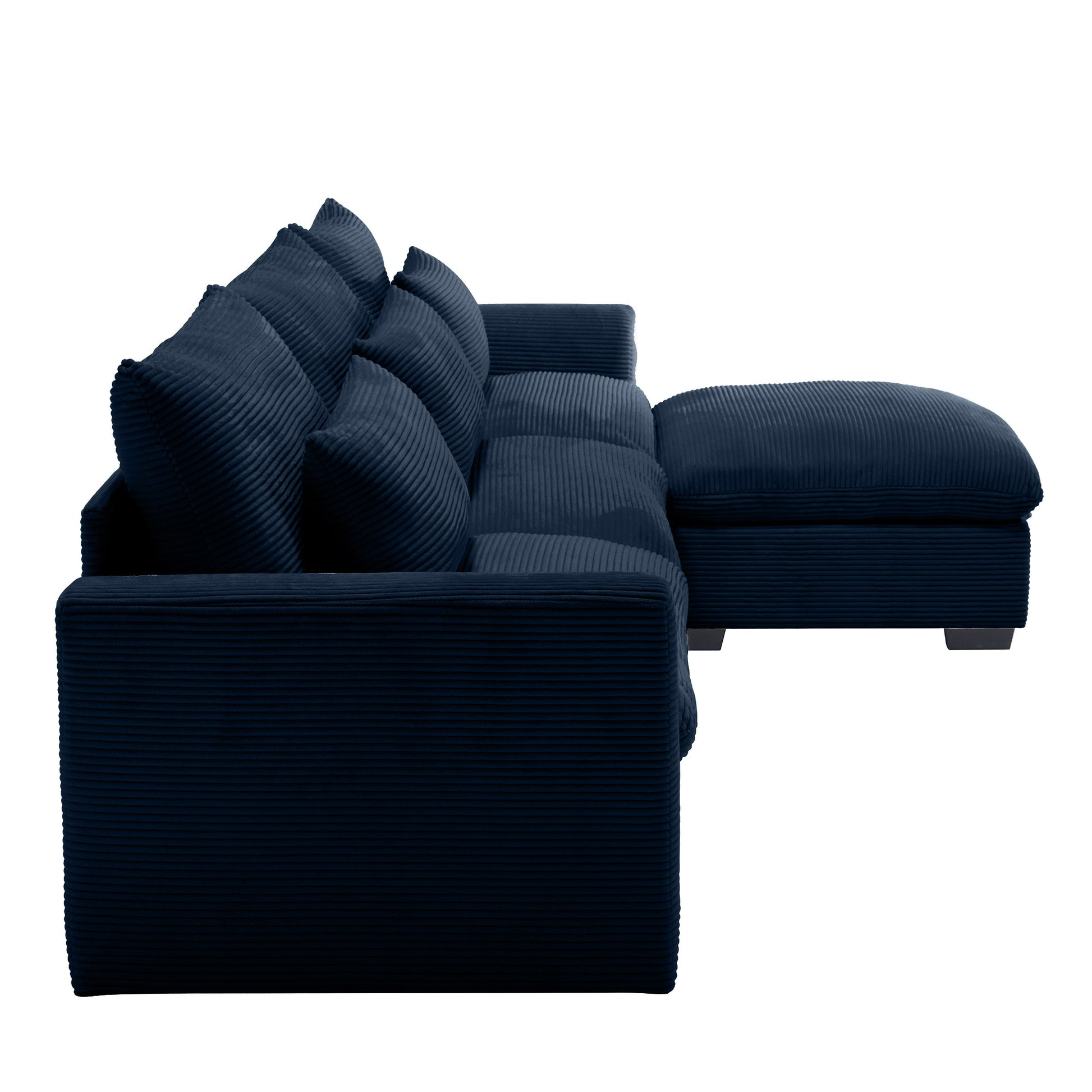 Corduroy Sectional Sofa, L Shaped Couch With Storage Footstool And 3 Pillow, Sectional Couch For Living Room Apartment, Bule Blue Corduroy 3 Seat