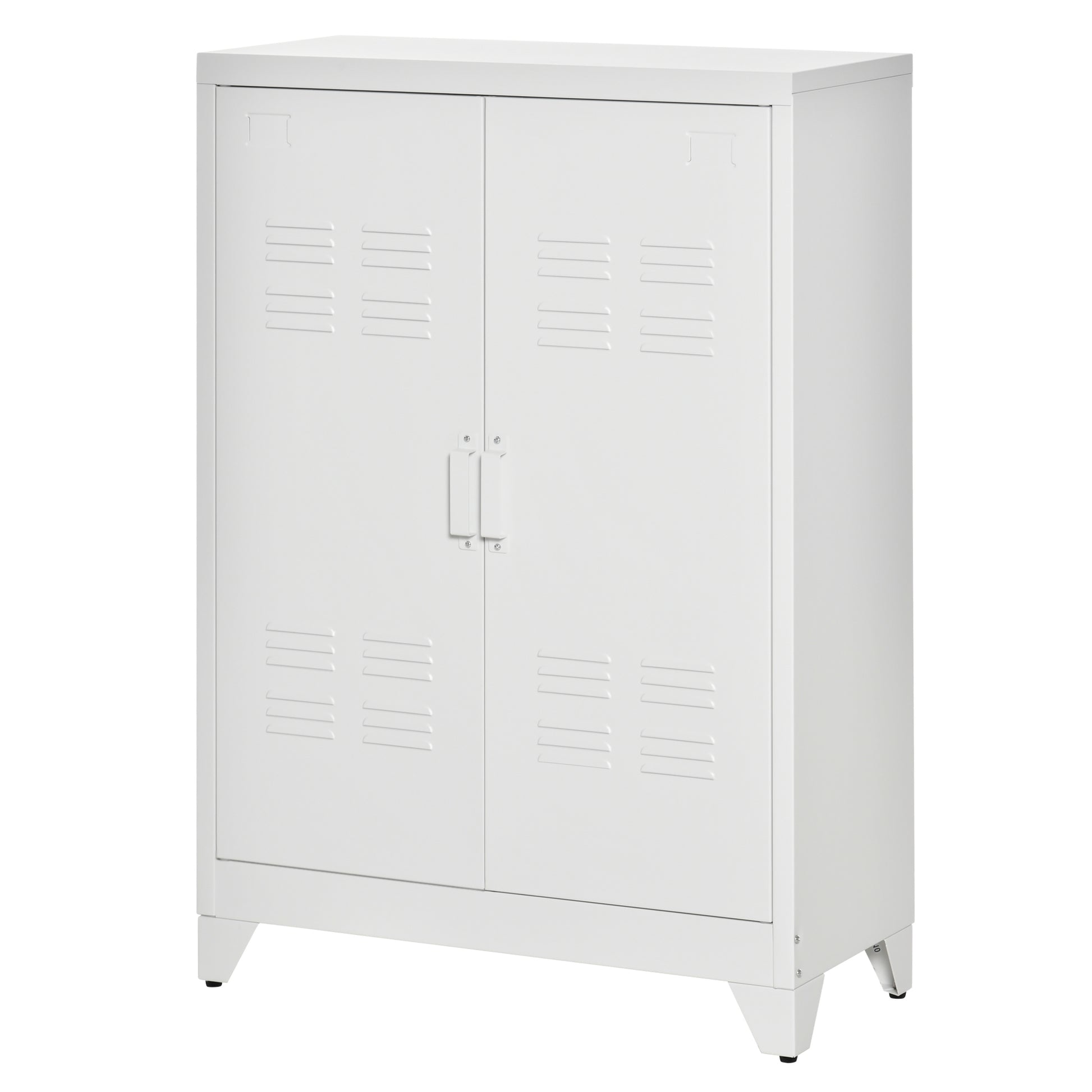 Homcom Industrial Storage Cabinet, Steel Garage Cabinet With Double Doors And Adjustable Shelves, White White Metal