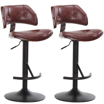 Adjustable Swivel Bar Stool Solid Wood Backrest For Kitchen Counter And Dining Room 2Pcs Black Black Solid Wood