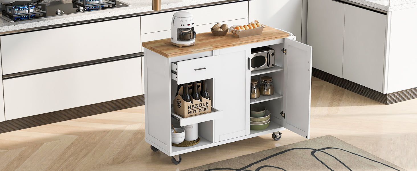 K&K Kitchen Island With Foldable Counter Top, Kitchen Storage Cart With Slide Out Shelf, Towel Rack And Drawer, Rolling Kitchen Cart On Wheels, For Kitchen, Living Room, Dining Room, White White Brown Kitchen Classic,Farmhouse,Luxury,Modern Rectangular