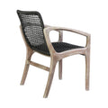 Tye 25 Inch Patio Dining Chair, Light Eucalyptus Wood, Dark Gray Rope Seat Gray Wood