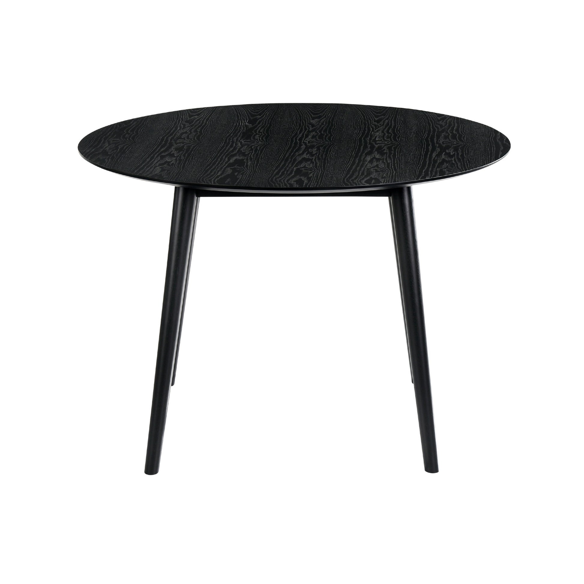 Round Dining Table With Wood And Tapered Legs, Black Black Wood