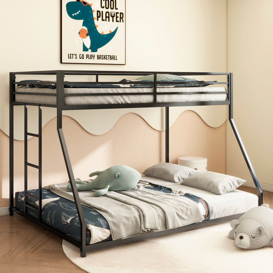 Same As Original B083124171 Adam Twin Over Full Metal Bunk, Black Full Box Spring Not Required Black Metal Bedroom Bunk Metal Metal