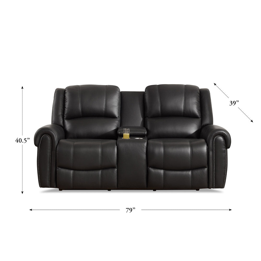Marco Power Zero Gravity Reclining Loveseat With Console Black Memory Foam Genuine Leather
