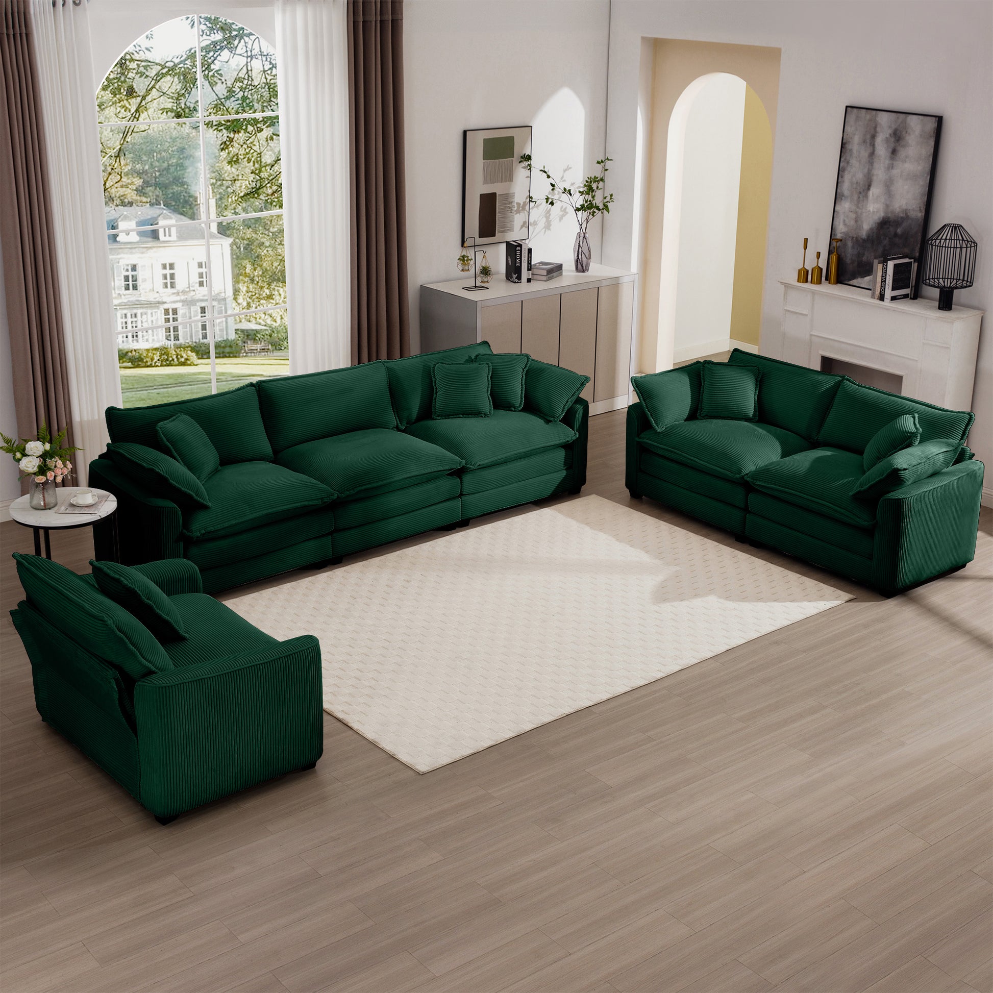 3 Piece Sectional Sofa Oversized Sectional Sofa Comfortable Sectional Sofaone Single Sectional Sofa, One 2 Seater Sofas, One 3 Seater Sofas Green Corduroy Deep Seat Sofa Green Corduroy 6 Seat