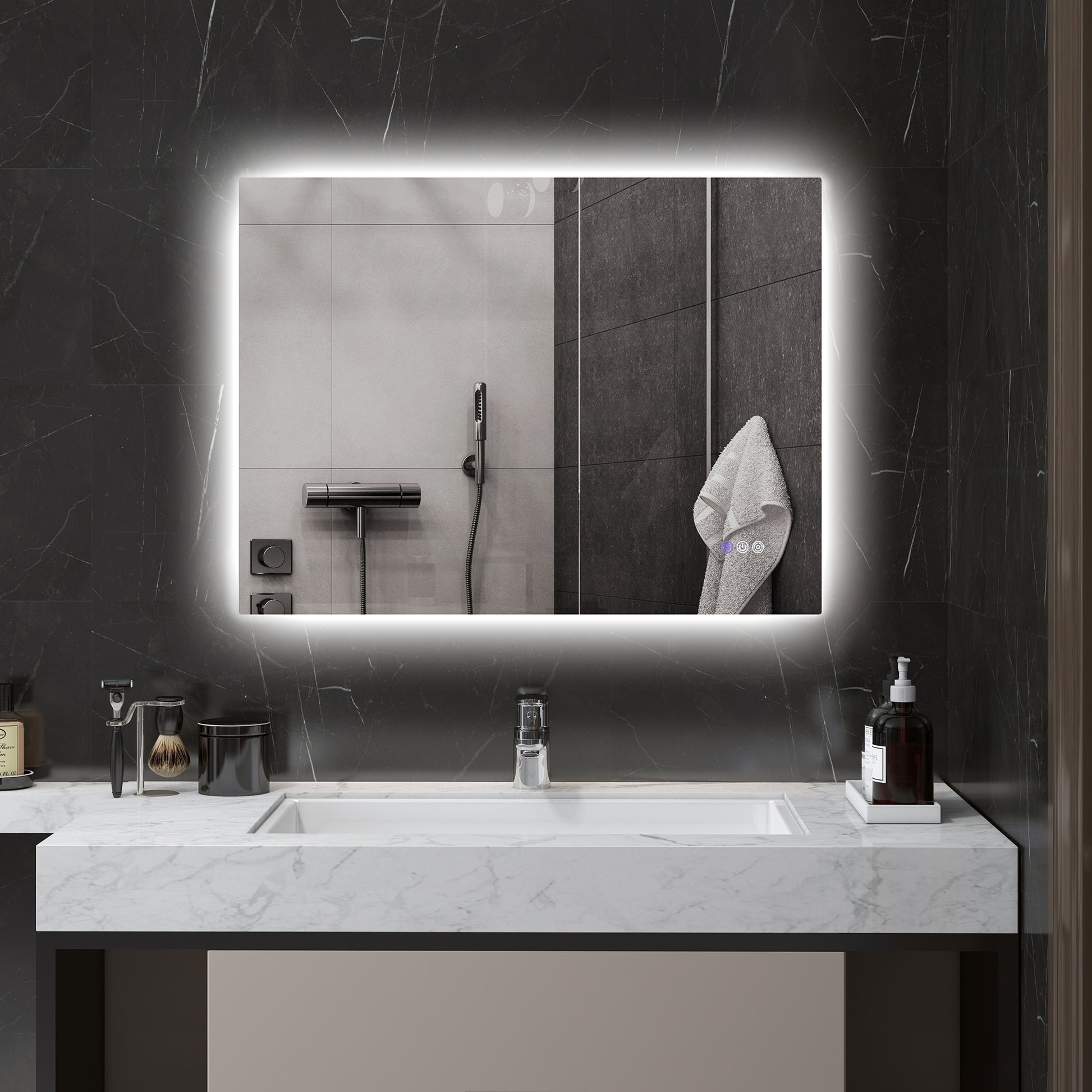 Homcom Led Bathroom Mirror With Lights, 32" X 24" Backlit Led Mirror For Bathroom With Anti Fog, Memory & Infinite Color Temperature, Wall Mounted Dimmable Vanity Mirror, Horizontal Vertical Placement Clear Glass