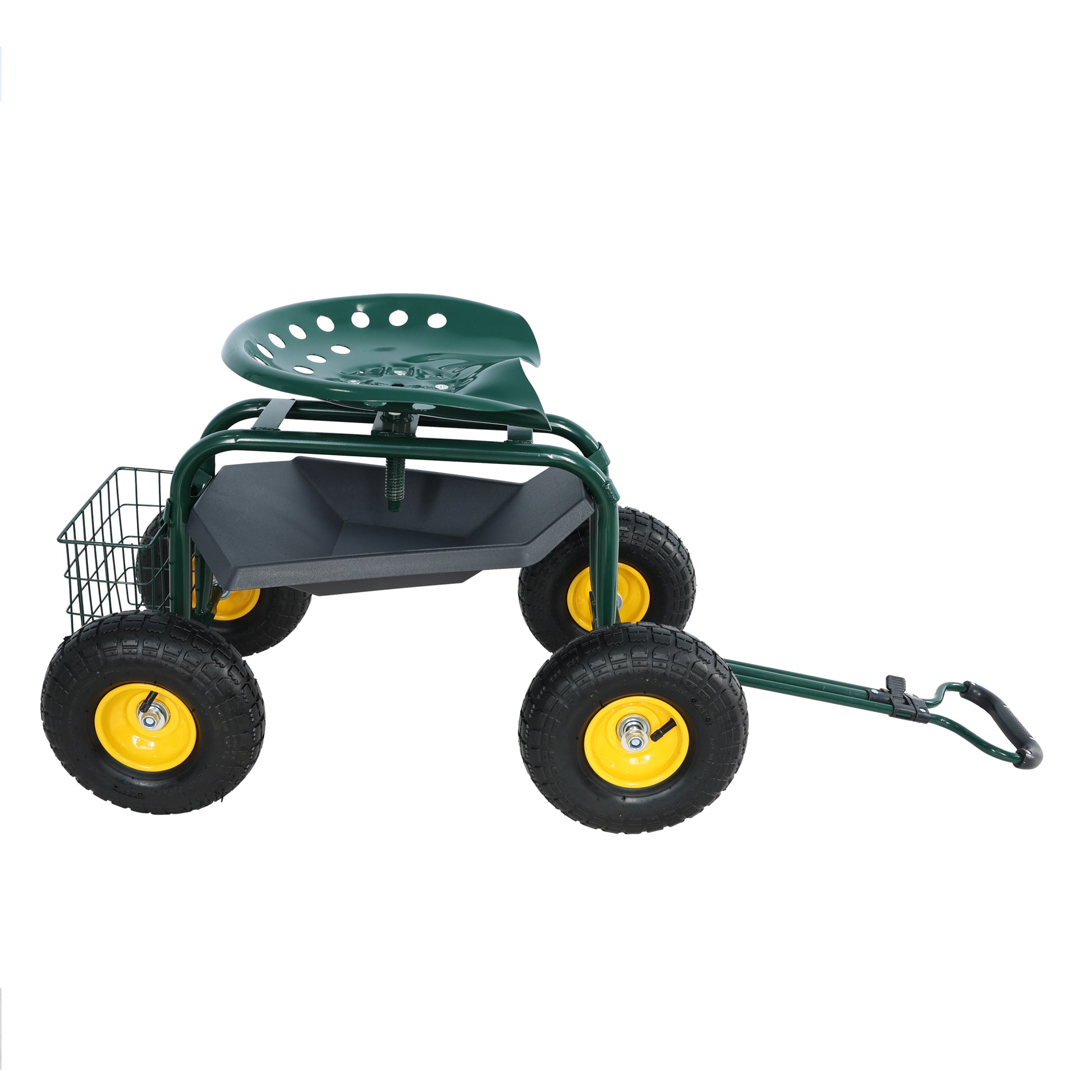 Garden Trolley Rolling Work Chair With Wheels, Garden Stool For Planting, 360 Degree Swivel Seat, Station Wagon Scooter With Steering Handle And Utility Tray, For Yard And Outdoors, Green Green Garden & Outdoor Iron