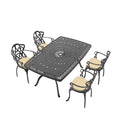 Cushions In Random Colors 5 Piece Set Of Cast Aluminum Patio Furniture With Cushions Yes Dining Set Black Seats 4 Rust Resistant Frame Water Resistant Cushion Garden & Outdoor Complete Patio Sets Aluminium