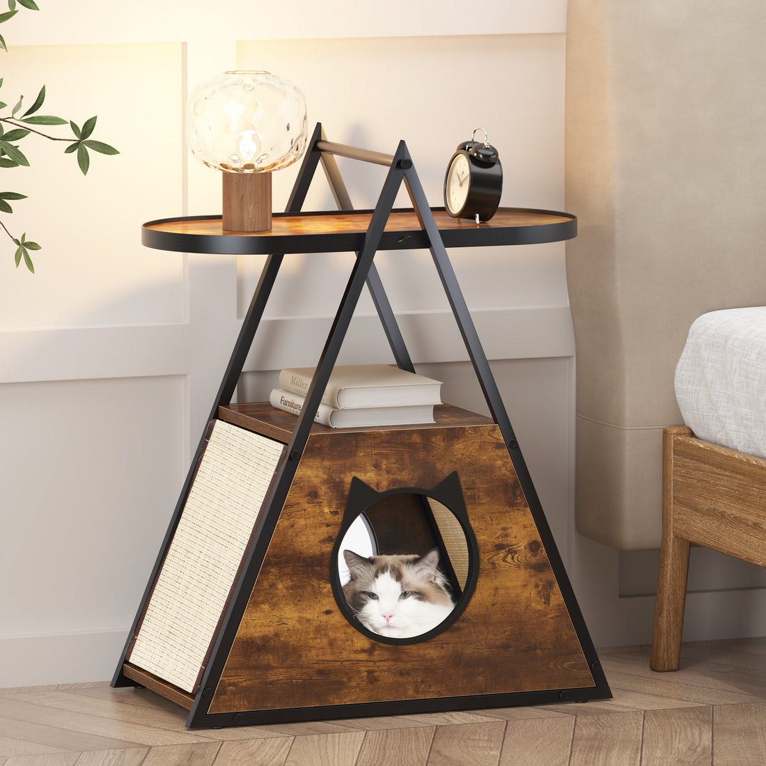 Cat House,End Table.Wood Cat Condo Black Vintage Pet Furniture Black Vintage Particle Board