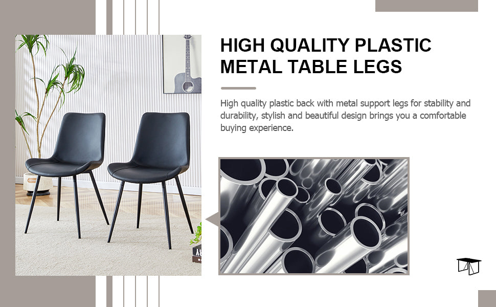 Table And Chair Set, White Imitation Marble Texture Rock Board Table Top, Black Metal Table Legs, Stable And Beautiful. Modern Simple Dining Table, Comfortable Seating. White Black Seats 4 Metal