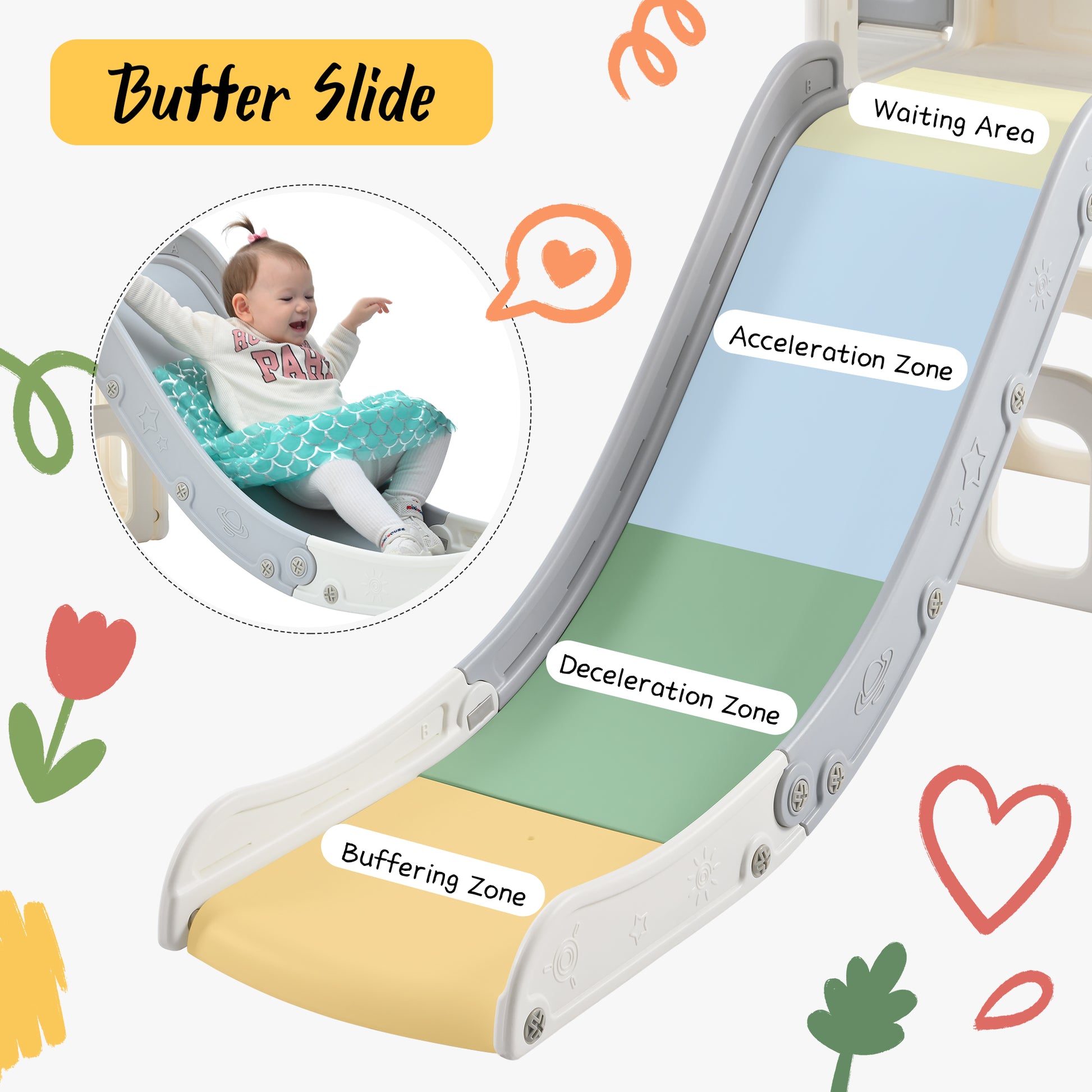 7 In 1 Toddler Slide Set, Freestanding Space Set With Slide, Kids Slide Playset Structure, Arch Tunnel And Basketball Hoop, Toy Storage Organizer For Toddlers, Kids Climbers Playground Grey White 50 99 Lbs Cute 1 To 2 Years Hdpe Indoor & Outdoor Use