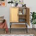 31.5 Inch Wide 2 Rattan Doors Free Standing Sideboard Storage Cabinet With One Open Bottom Shelf For Kitchen Dinning Room Living Room, Natural Color Freestanding 1 2 Shelves Natural Natural Primary Living Space Open Storage Space American Design Particle