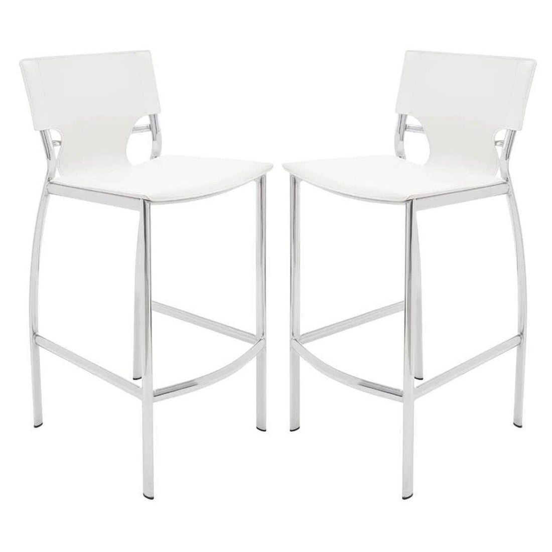 Illa 26 Inch Counter Height Chair, Set Of 2, Chrome Base, Vegan Leather, White White Metal