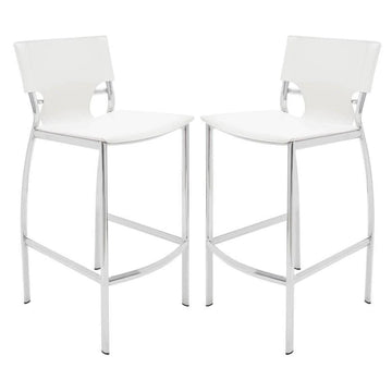 Illa 26 Inch Counter Height Chair, Set Of 2, Chrome Base, Vegan Leather, White White Metal