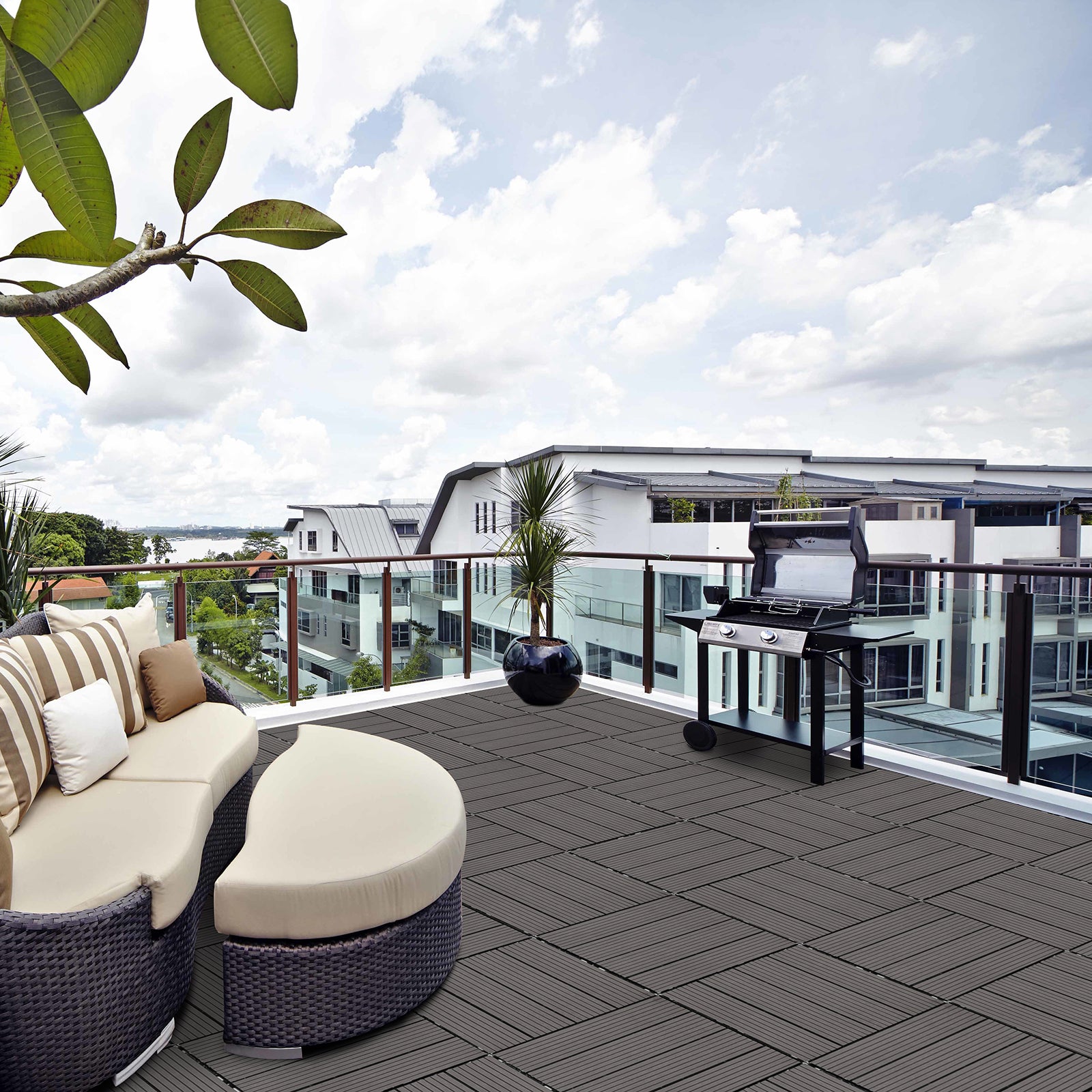 Wood Plastic Composite Deck Tiles Set Of 20, Sustainable Fsc Composite Decking Resist Rust, Water, Weather, Easy To Diy & Maintain, Ideal For Patios, Balconies, Rooftops, Light Gray Light Gray Wood Plastic