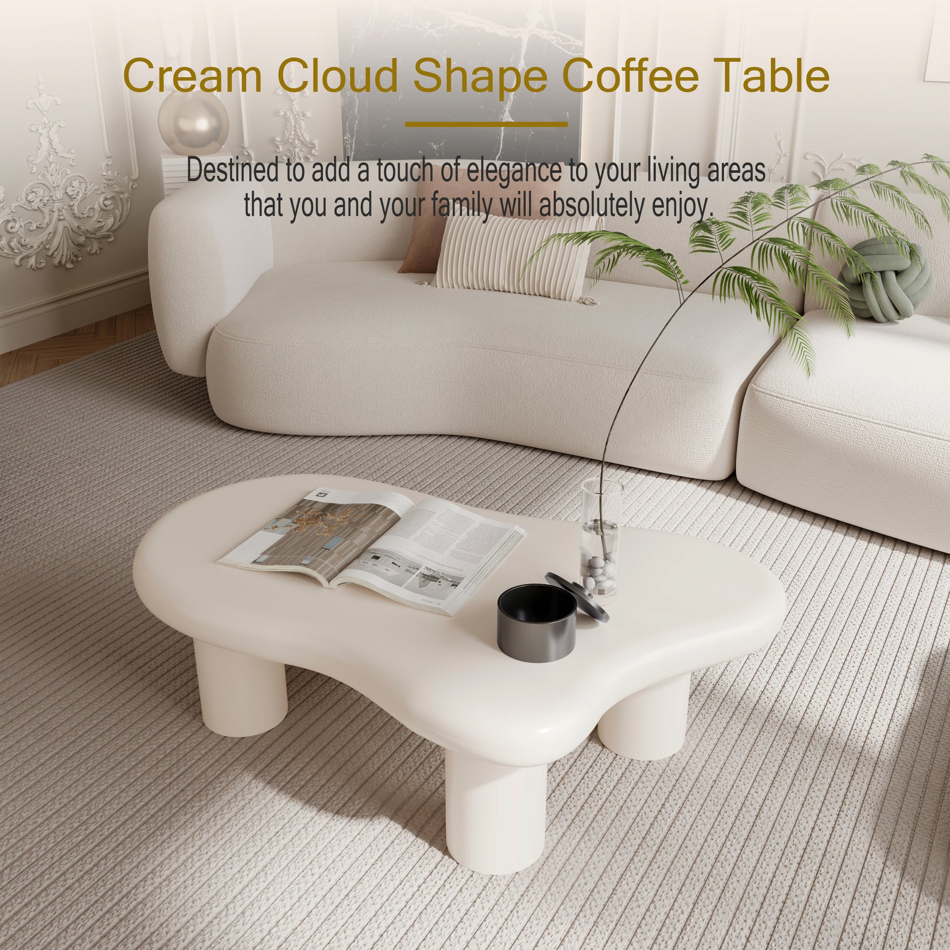 47 Inch Cream Cloud Shaped Coffee Table For Living Room Cream White Primary Living Space Modern Lacquered Mdf