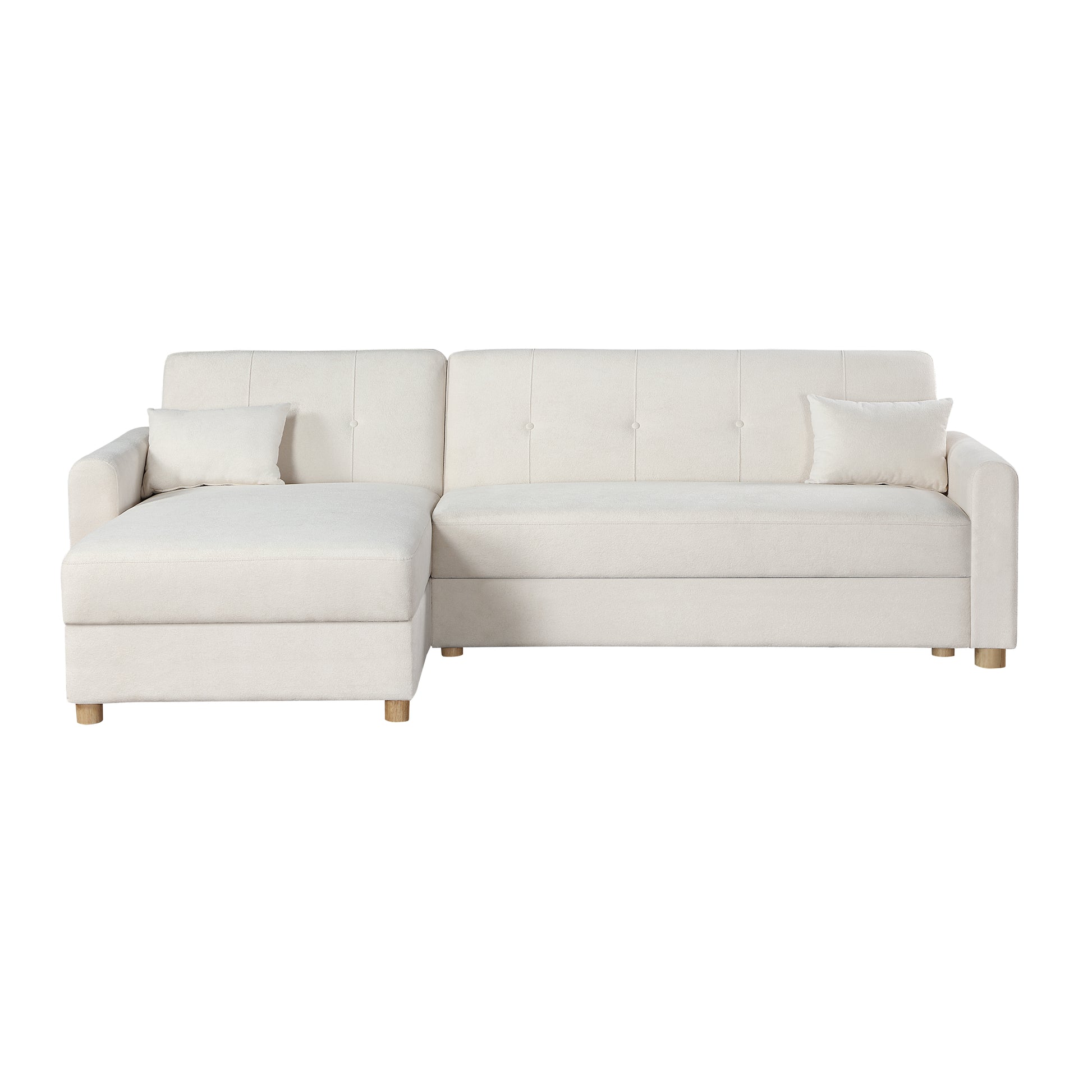 Thomas 99.5"W White Fabric Convertible Sleeper Sectional Sofa With Reversible Chaise And Storage White Fabric 3 Seat