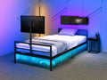 Gaming Bed With Rotating Tv Mount And Metal Mesh Frame,Vented Console Storage, Iron Bed With Led Twin Black Modern Iron