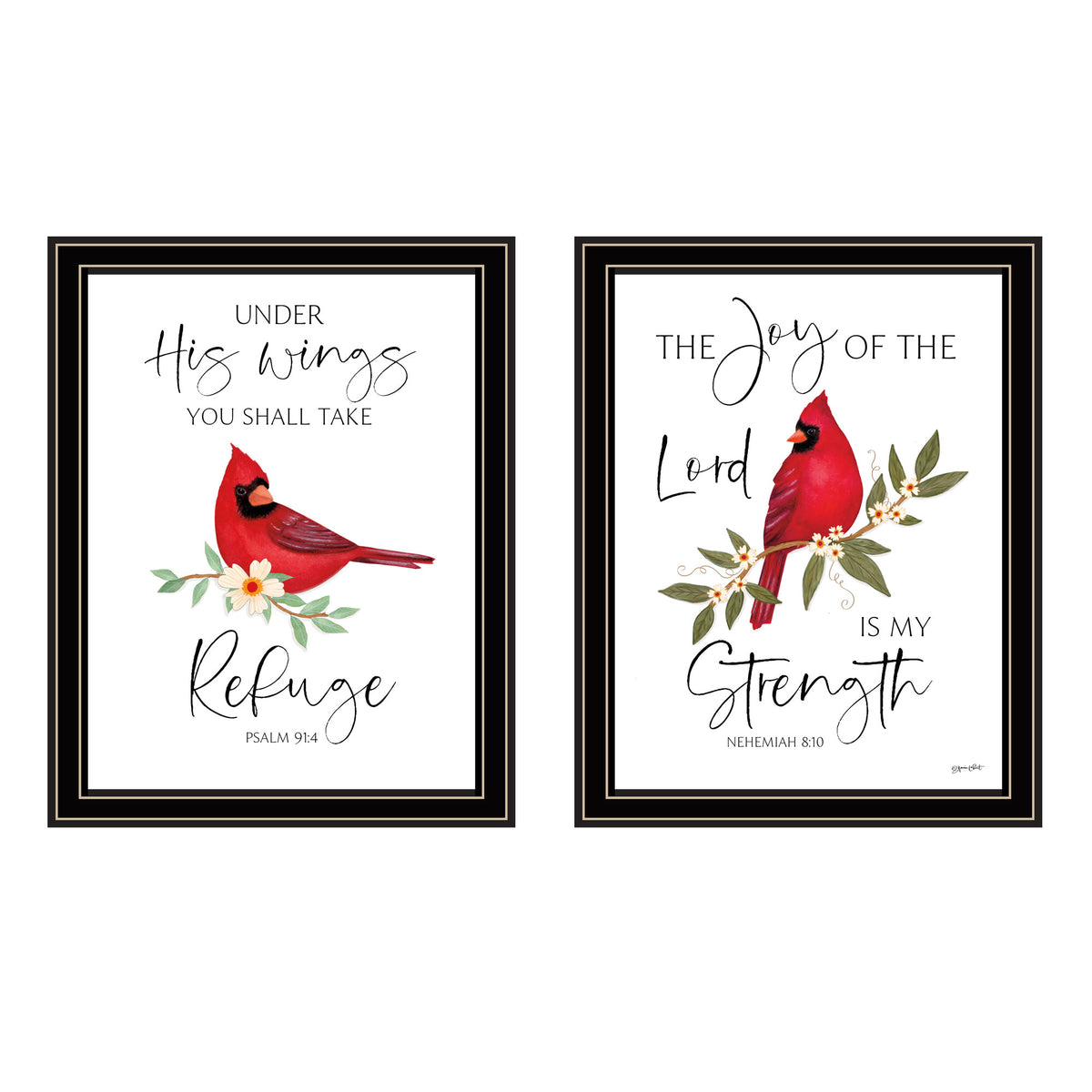Cardinal Image Strength 2 Piece Vignette The Lord Is My Strength Red Cardinals Black Framed Wa