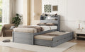 Twin Size Wooden Led Platform Bed With Trundle, With Storage Headboard, With Drawers, Gray Twin Gray Plywood