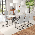 1 Table And 8 Chairs Set.A Rectangular Dining Table With A 0.39 Inch Imitation Marble Tabletop And Black Metal Legs.Paired With 8 Chairs With Pu Leather Seat Cushion And Black Metal Legs.F 1538,C 001 Black Glass Metal