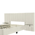 Full Size Upholstered Platform Bed With Big Headboard, Bedroom Furniture, Velvet, Beige Full Beige Plywood