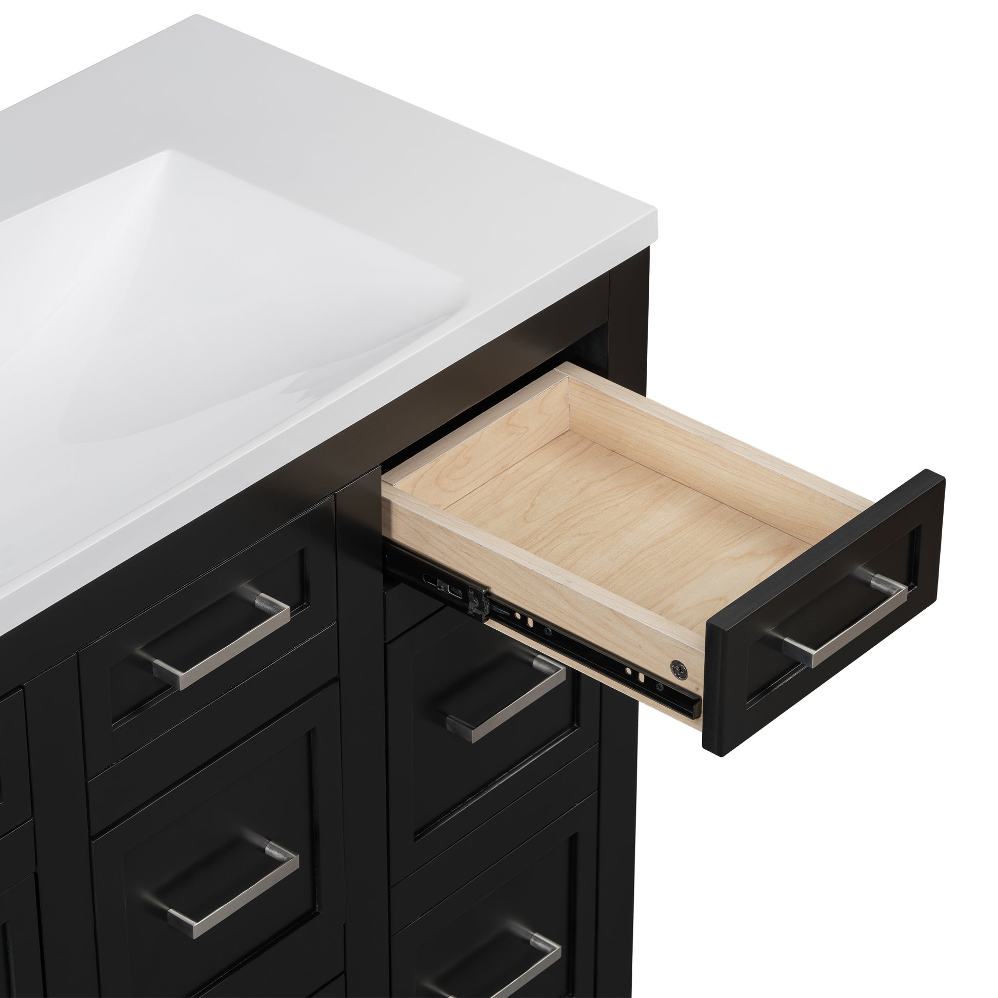 36" Bathroom Vanity Cabinet With Resin Integrated Sink 4 Drawers, 2 Doors Black Bathroom Solid Wood Mdf Resin