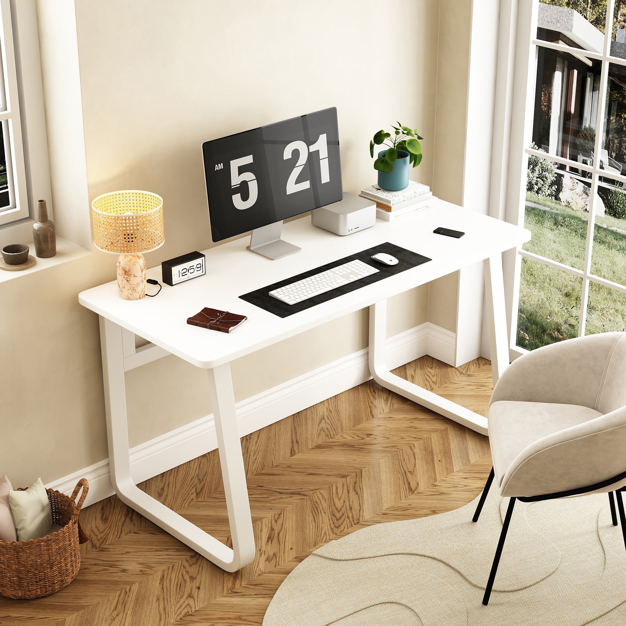 L47.2Inch Computer Desk Table Simple Gaming Table Chair Home Desk Student Writing Desk Bedroom Desk Workbench Desk White Metal