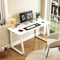 L39.3Inch Computer Desk Modern Simple Style Desk For Home Office, Small Writing Table Study Corner Work Desk For Bedroom White Metal