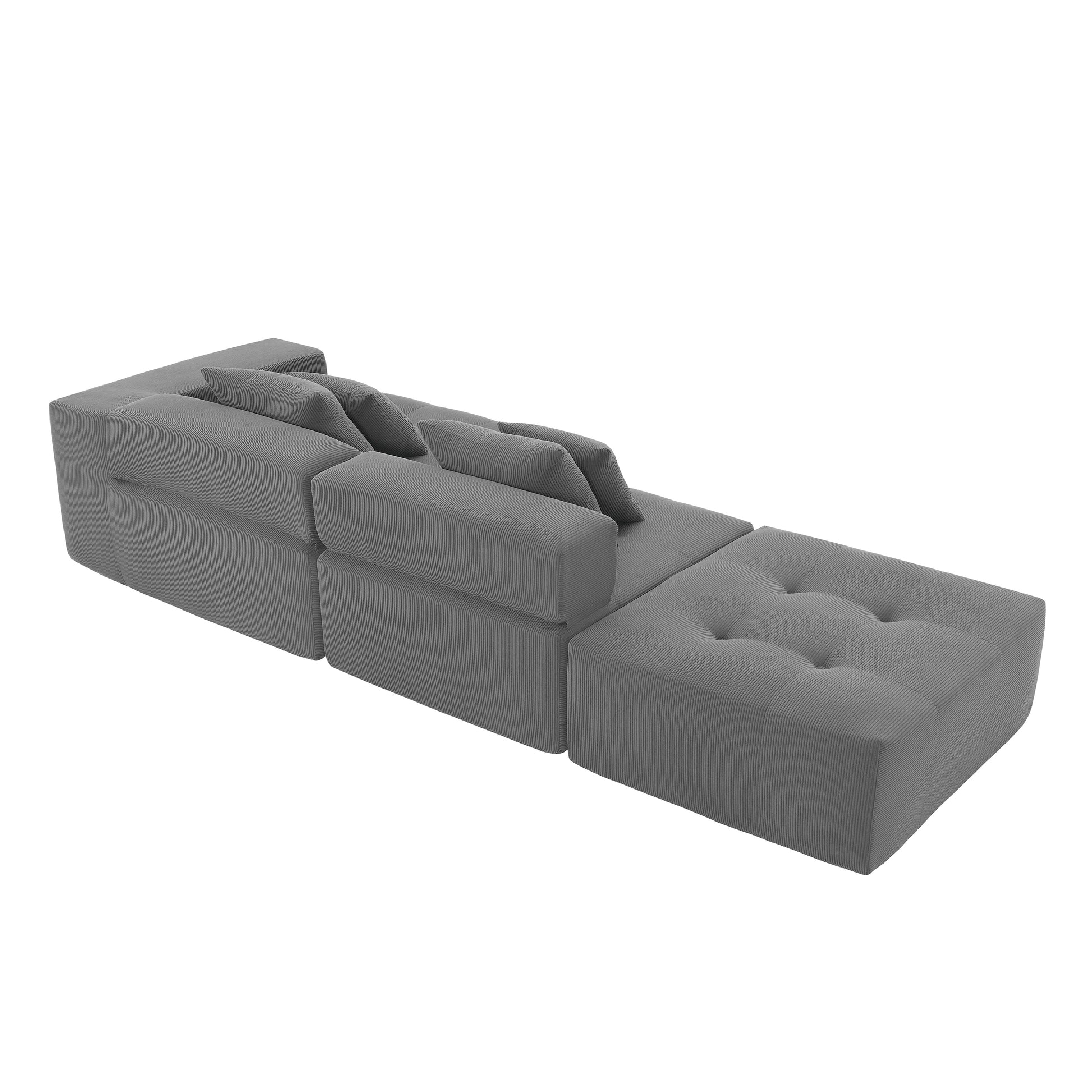 105.5'' L Shaped Modular Sectional Sofa,Minimalist Corduroy Floor Couch Set,Convertible Foam Filled Cloud Couch For Living Room,3 Pc Free Combination,No Assembly Required,3 Colors Gray Corduroy 4 Seat