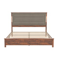 King Size Bed Frame With Upholstered Headboard, King Bed Frame With Charging Station And Led Lights, Wood Slats, Dark Gray Linen, No Box Spring Needed, Easy Assembly Box Spring Not Required King Brown Grey Wood Bedroom Bed Frame Linen Mdf Metal