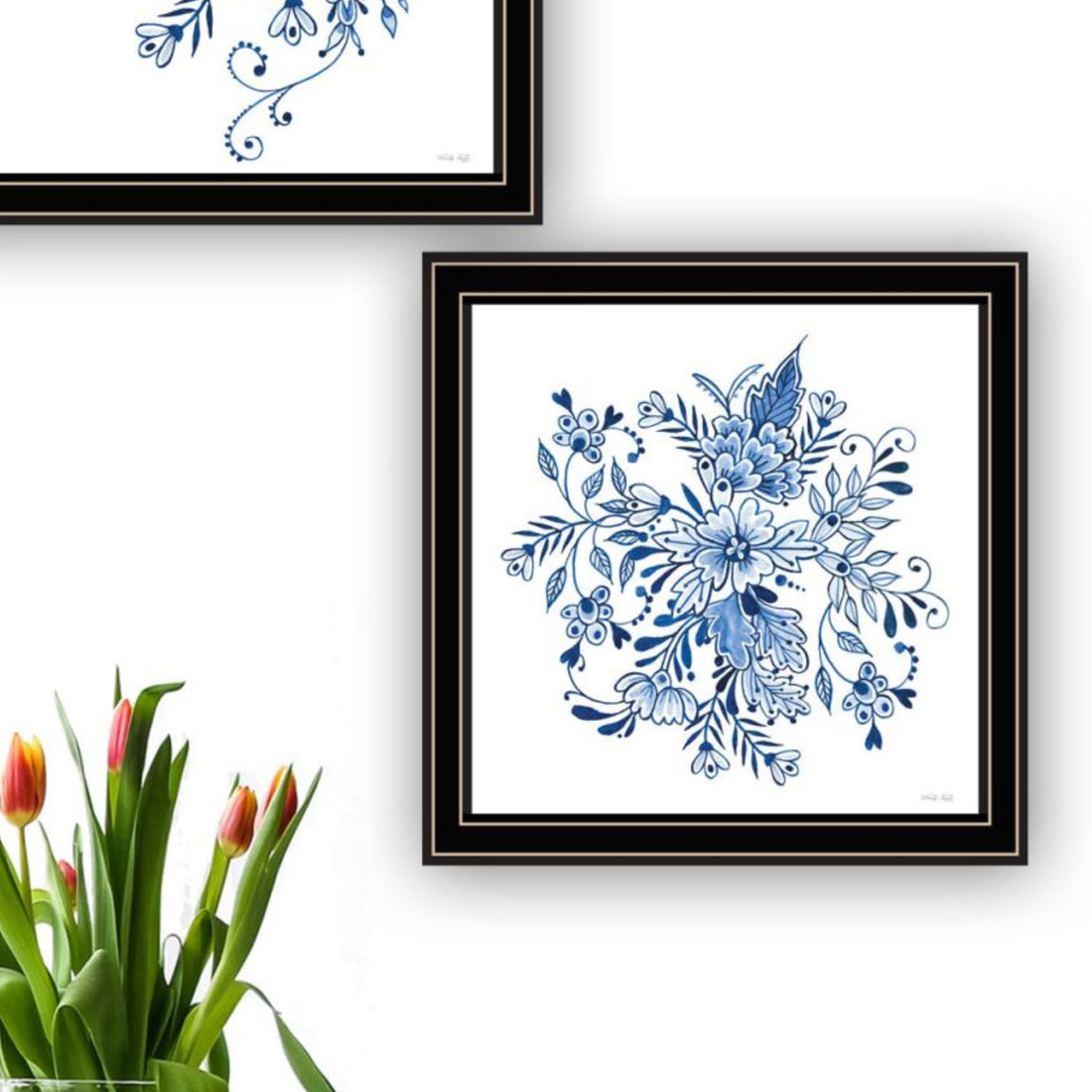 "Delph Designs Of Blue And White Florals" Framed Wall Art For Living Room, Wall Art Print For Home Decor, Bedroom Wall Art By Cindy Jacobs Multicolor Wood Paper