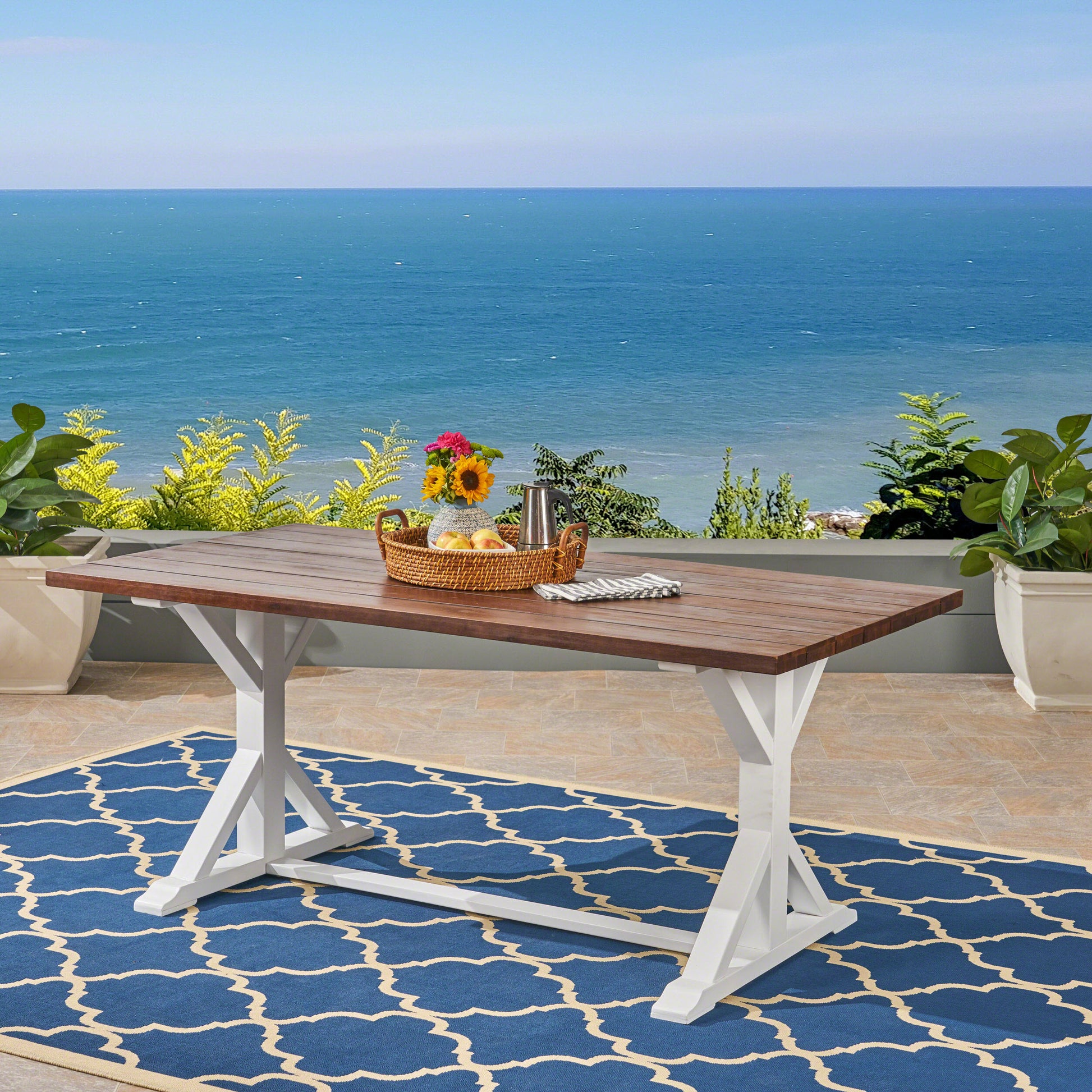 Cassia Farmhouse Dining Table Dark Brown White Acacia Wood