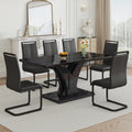 Table And Chair Set, Modern Dining Table, Black Tabletop And Black Mdf Leg Table, Soft And Comfortable Dining Chair, Perfect For Dinner, Meetings, Home And Office Decor Black Mdf