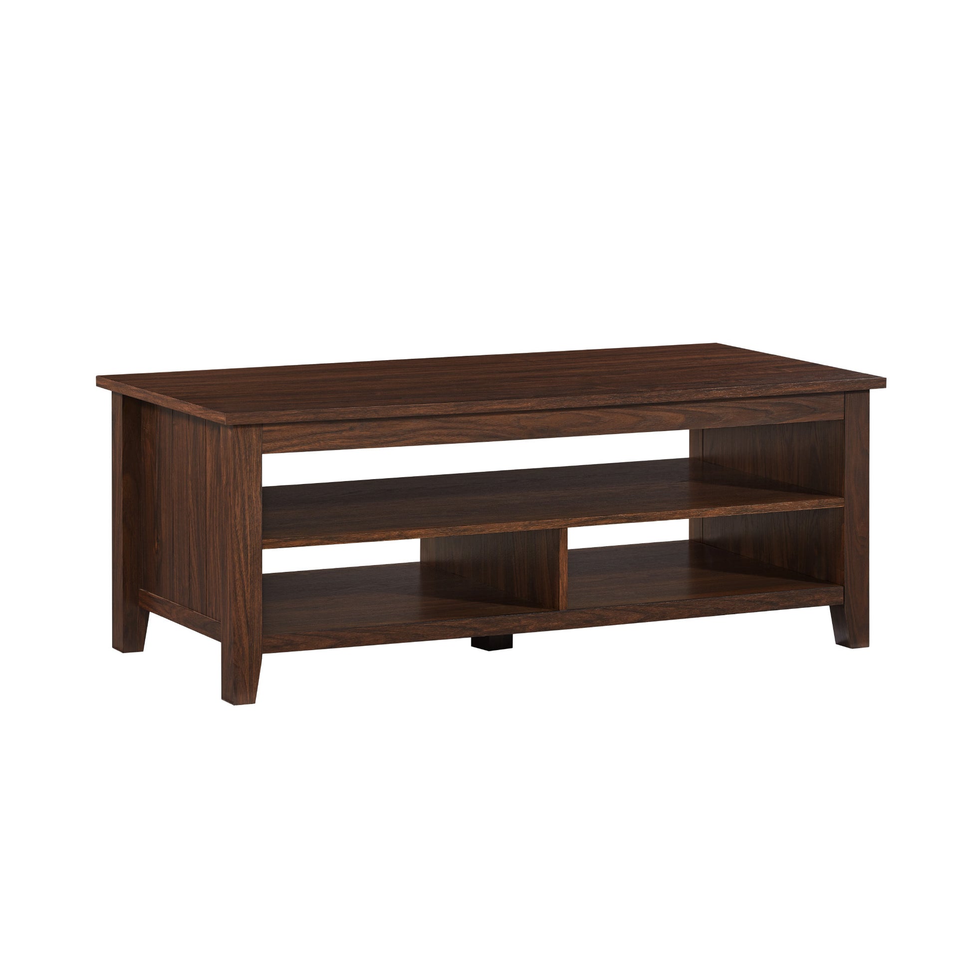 Coastal Grooved Panel Coffee Table With Lower Shelf Dark Walnut Dark Brown Mdf Mdf