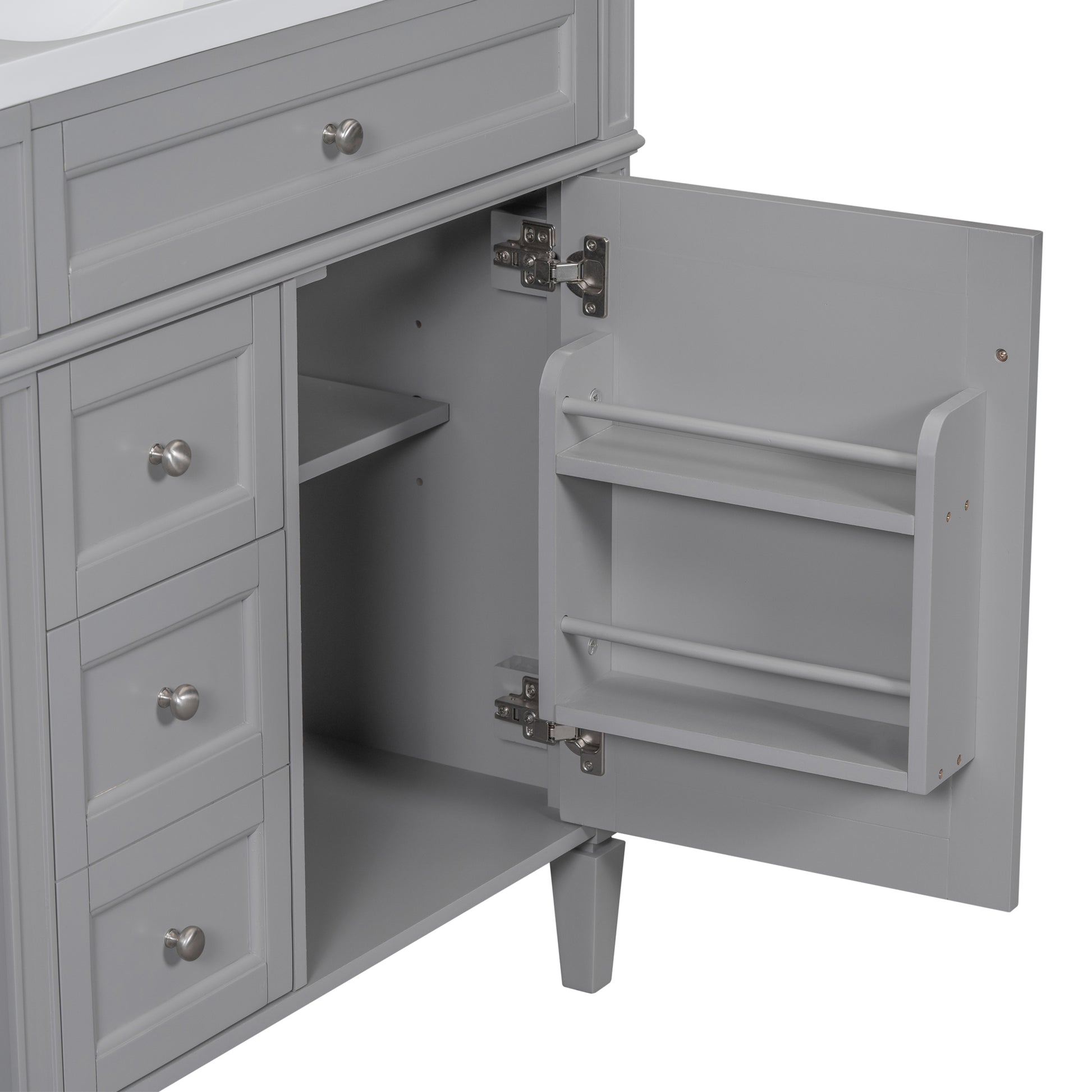 30'' Bathroom Vanity With Top Sink, Modern Bathroom Storage Cabinet With 2 Drawers And A Tip Out Drawer, Single Sink Bathroom Vanity Grey Modern Mdf Ceramic,Solid Wood Mdf