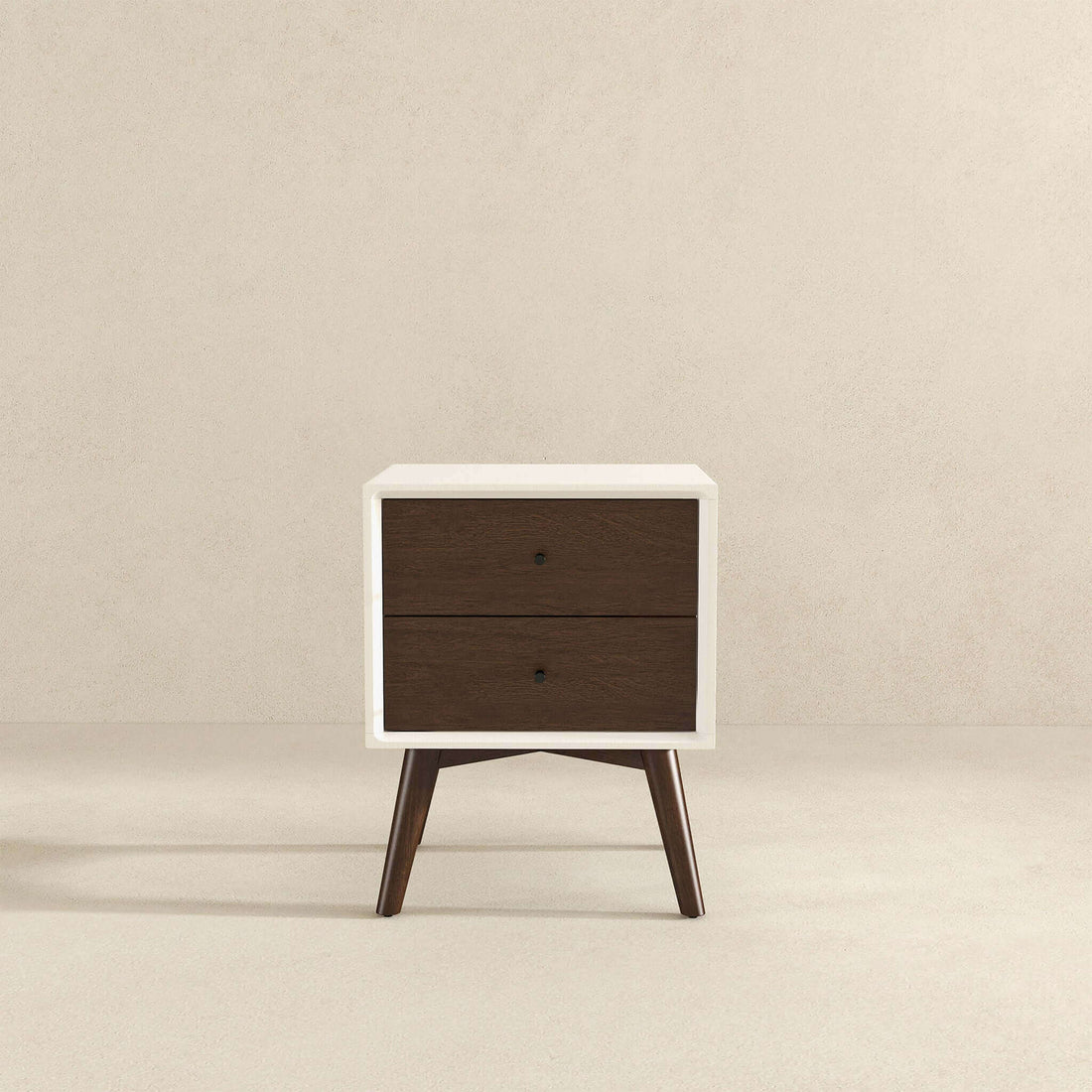 Caroline Mid Century Modern Style White Night Stand 2 Drawer Dark Brown,White Brown 2 Drawers Bedroom With Legs Walnut Solid Wood Walnut Solid Wood