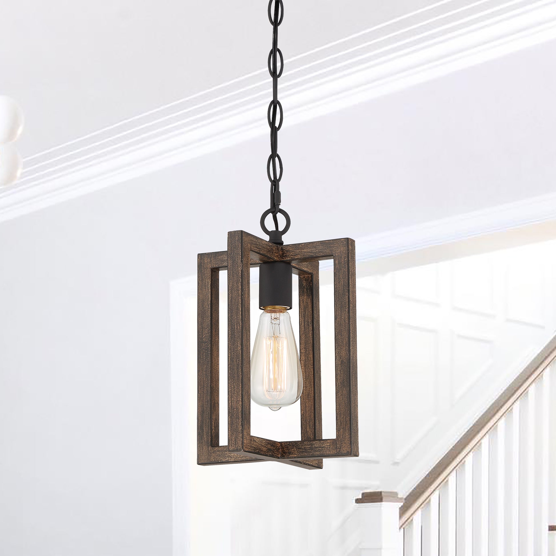 1 Light Steel Lantern Dimmable Farmhouse Pendant Ul Certified Walnut Ceiling Lights Steel Metal