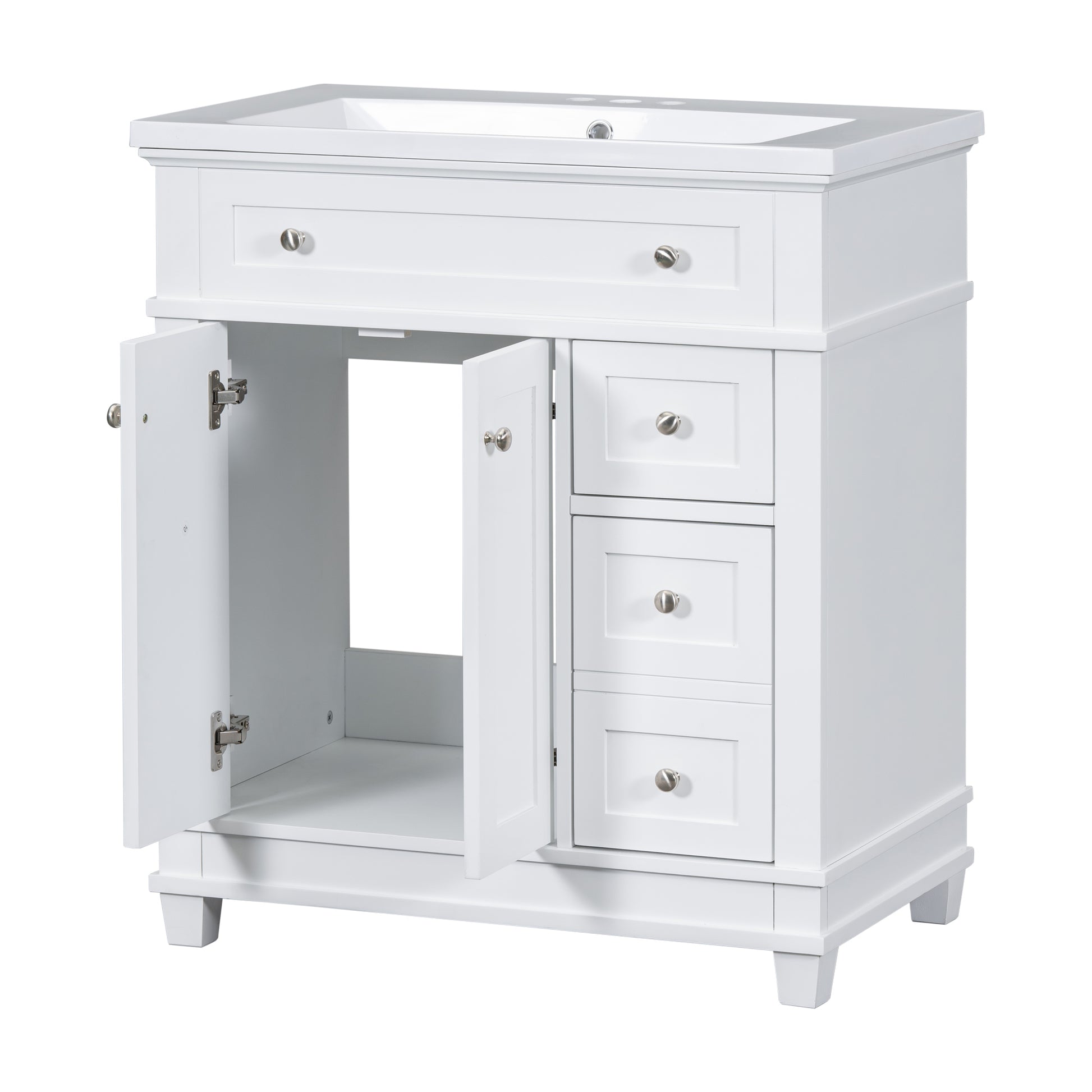 30" Bathroom Vanity Cabinet With Sink Combo Set, Undermount Resin Sink, Free Standing Vanity Set With 2 Drawers& Soft Closing Doors, Solid Wood Frame Bathroom Cabinet, White 2 White 2 1 Bathroom Freestanding Solid Wood Mdf Resin Painted